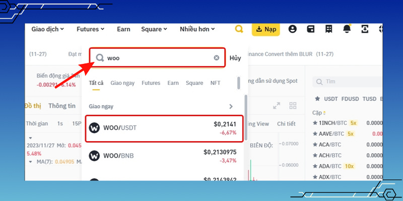 Hướng dẫn mua token WOO trên Binance