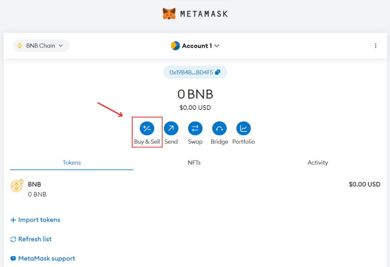 mua BNB trên MetaMask